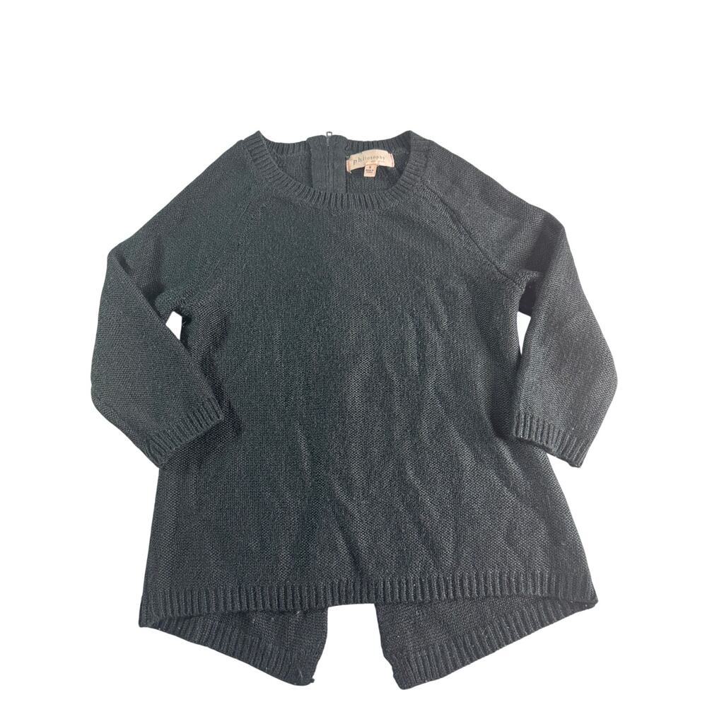 Philosophy Black Knit Sweater Two Way Back Zip Pullover Balloon Sleeve Small